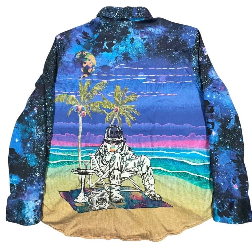 Robert‎ Graham Spacation Skull Shirt Mens 4XL Blue Tropical Space Embroidered
